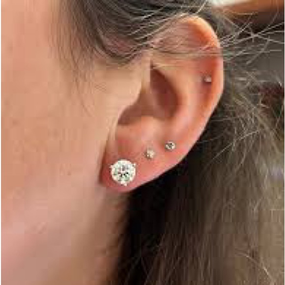 2.6 ct. 3 Prong Martini Brilliant Round Cut Diamond Stud Earrings - Picture 4 of 15